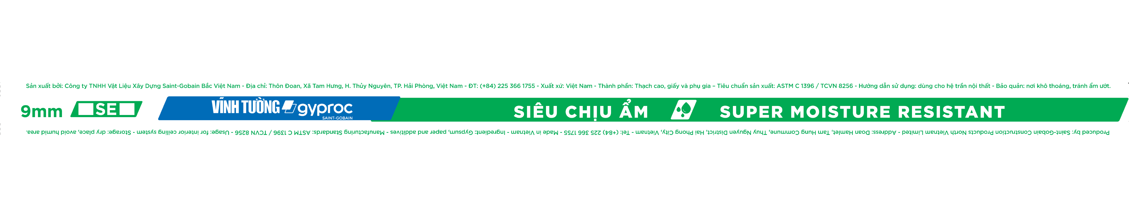 Nhận diện biên tấm thạch cao VĨNH TƯỜNG-gyproc Siêu Chịu Ẩm