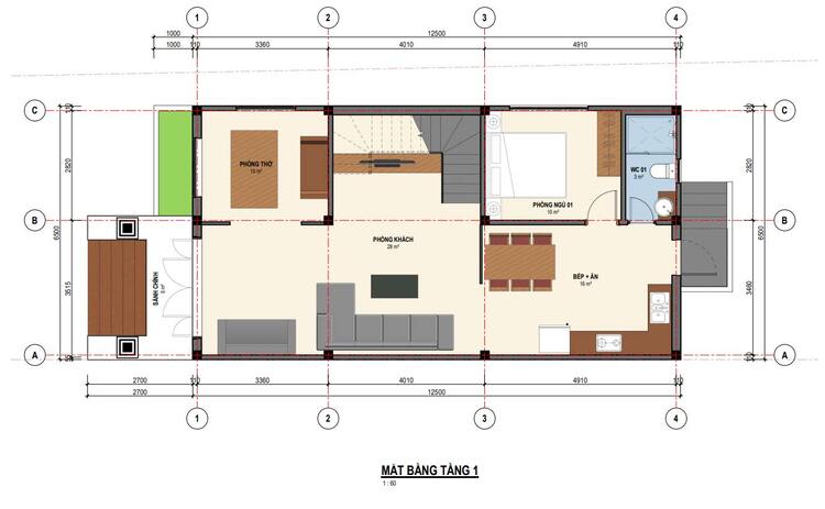 Bản vẽ 3D nhà ống 2 tầng 5x20